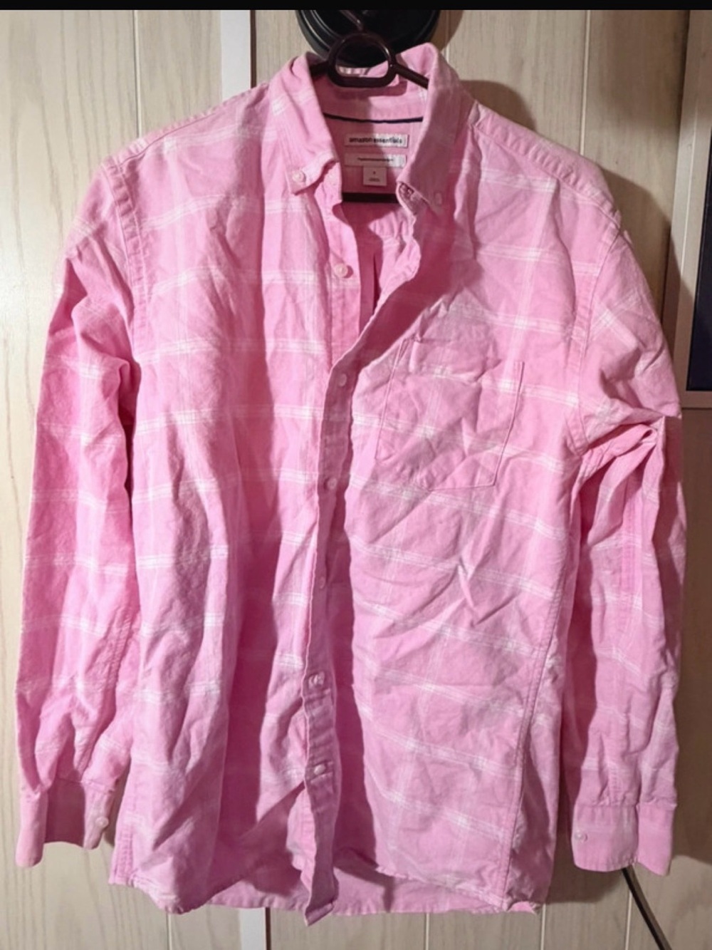 Amazon Essentials Pink Plaid Long Sleeve Button-Down Shirt
